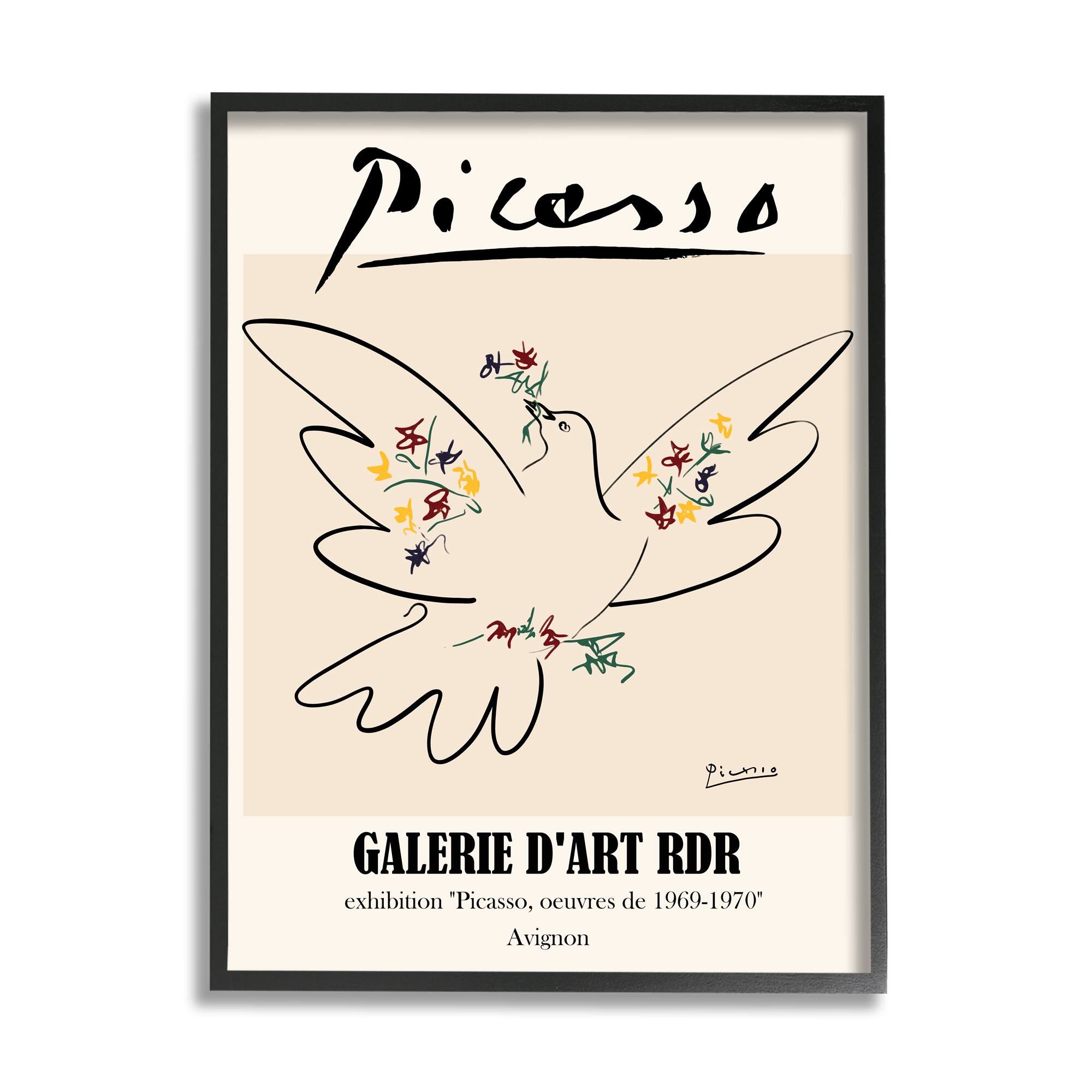 Stupell Industries Classical Abstract Picasso Peace Dove Bird Linework in Frame Wall Art